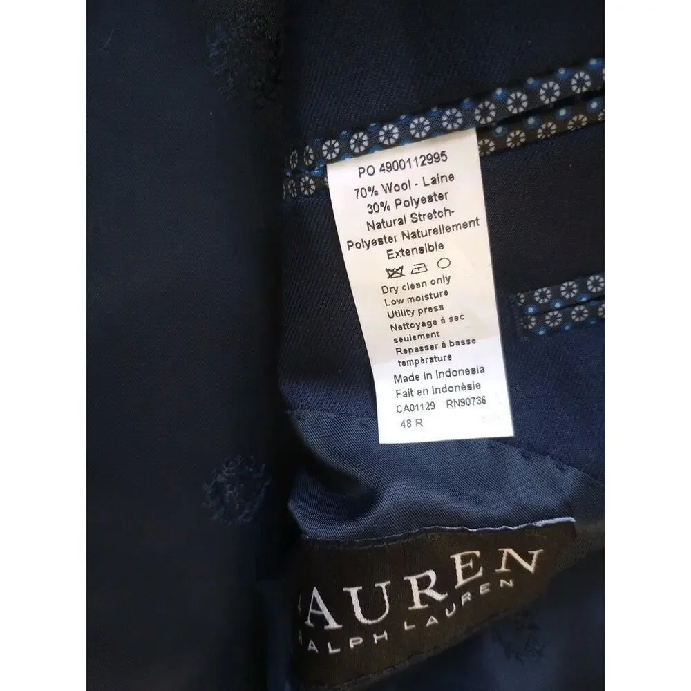 Lauren Ralph Lauren‎ Men's Black Label Wool Blend Blazer 48R Navy Sport Jacket